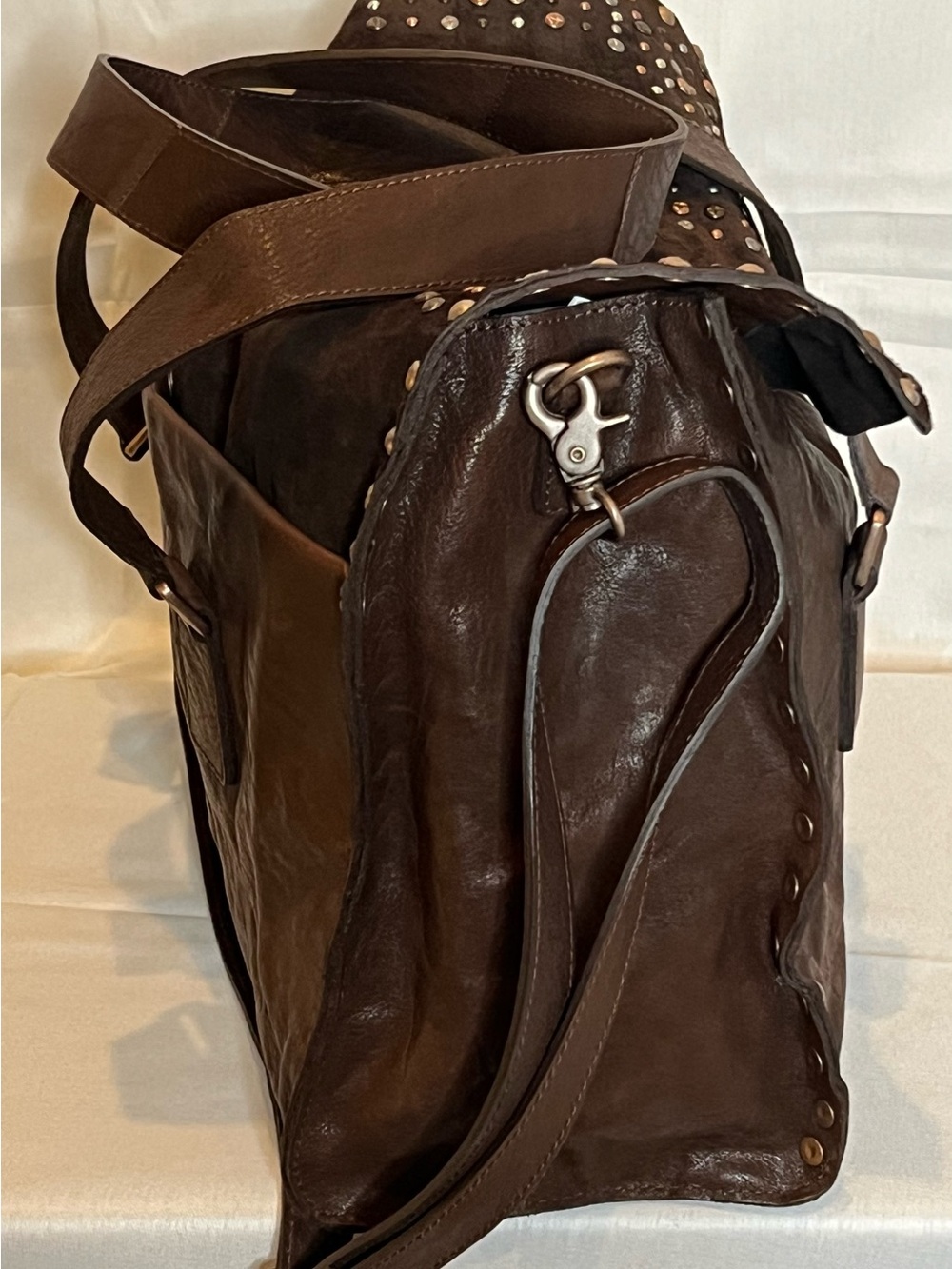 Free People We The Free Shay Stud Tote Leather Suede Espresso Brown NWOT $298 - Picture 14 of 16
